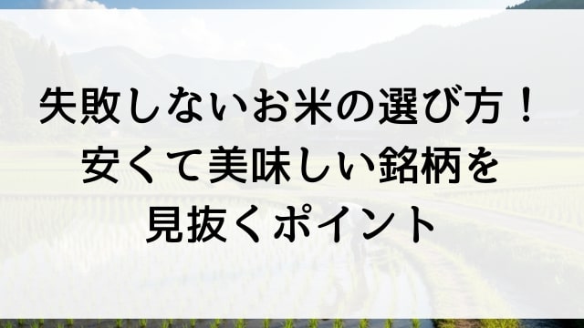 失敗しないお米の選び方！安くて美味しい銘柄を見抜くポイント